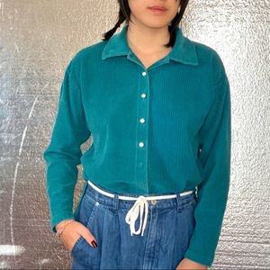 Vintage 90s preppy turquoise long sleeve button up